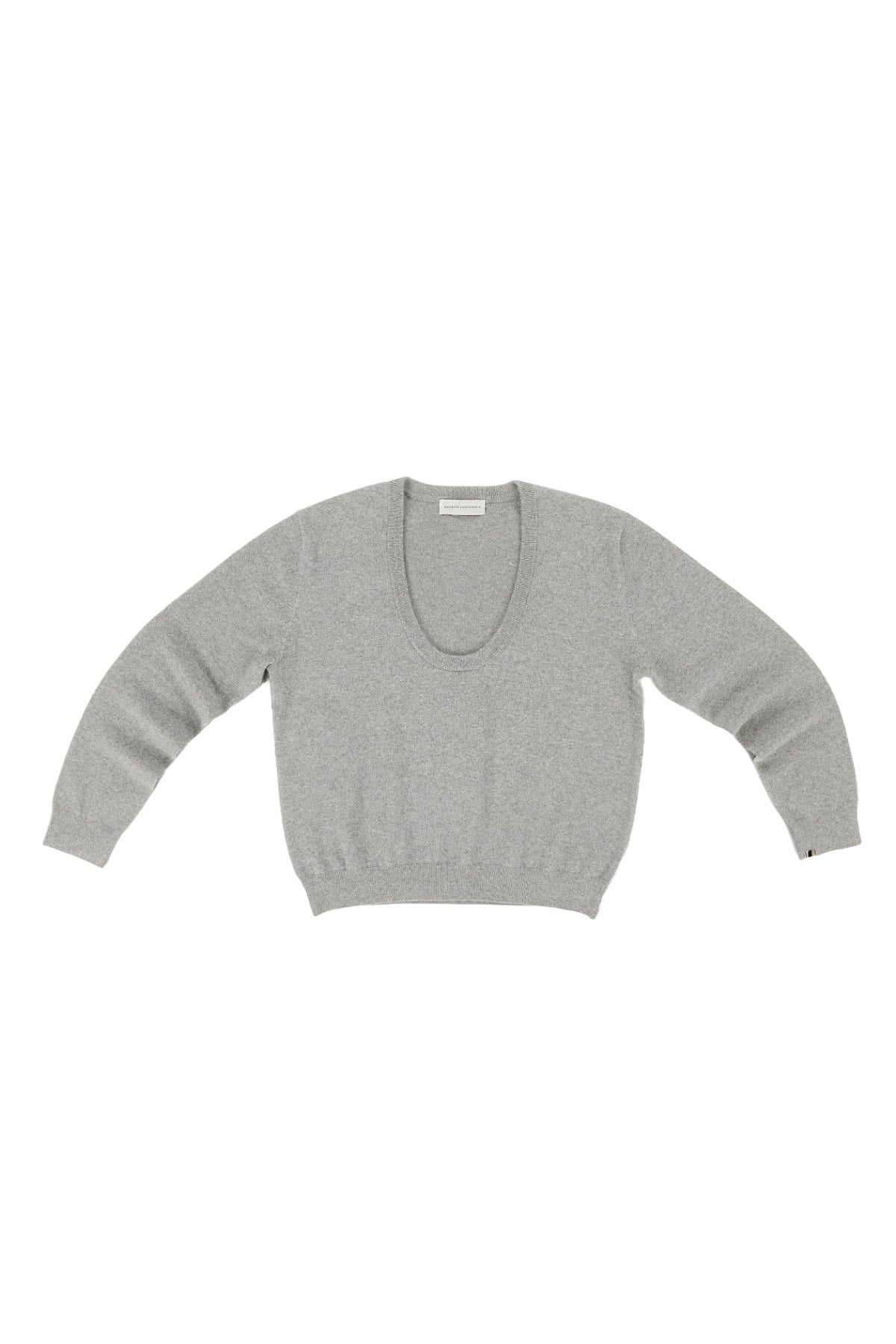 Front view of grey jacob sweater on white background, with no model shown.