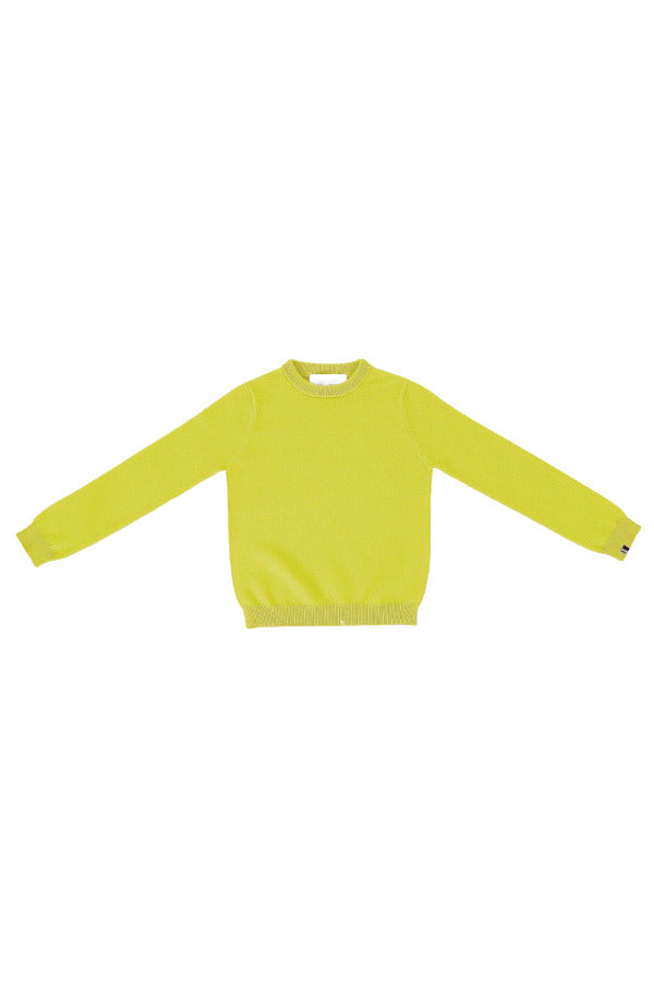 Front view of sunny kid sweater on white background, with no model shown.