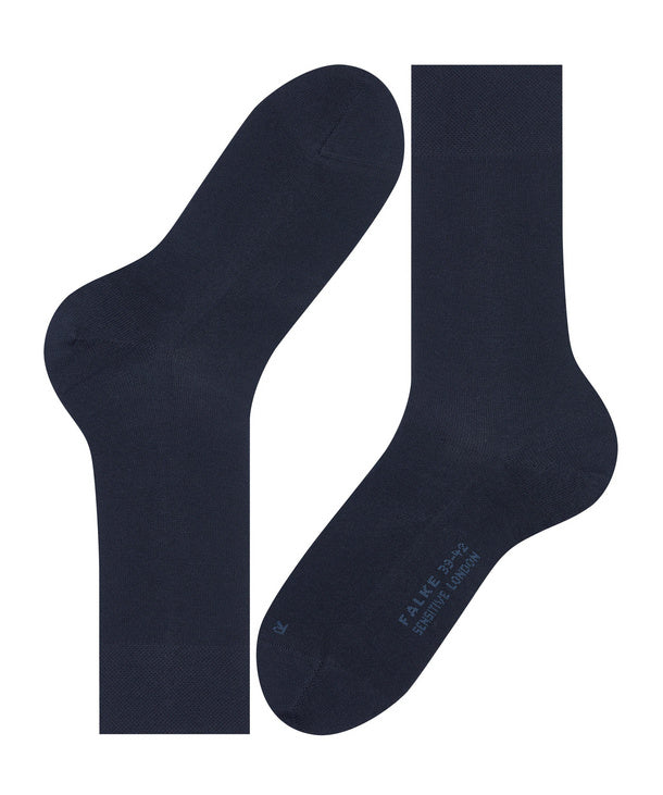 Flat view of navy sensitive london socks on white background, with no model shown.