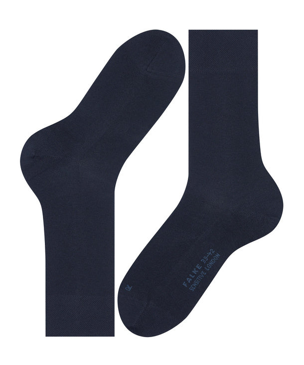 Flat view of navy sensitive london socks on white background, with no model shown.