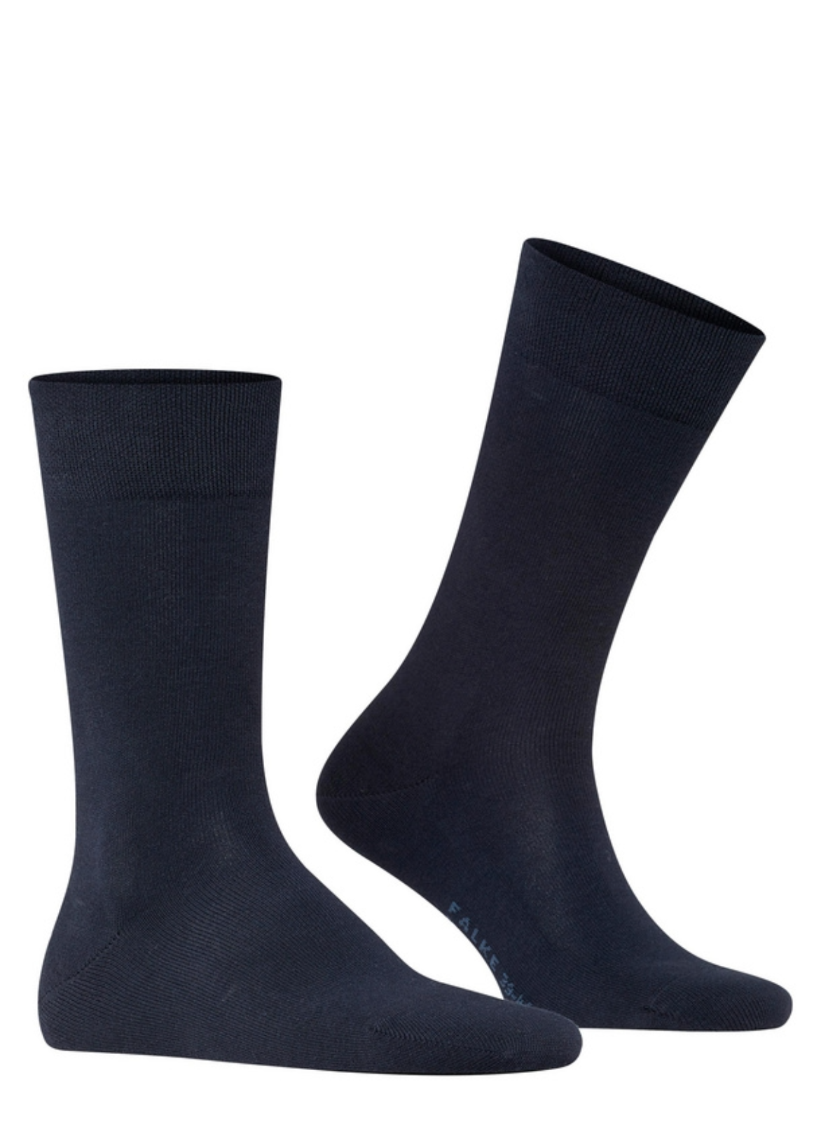 Right side pair view of navy sensitive london socks on white background, with no model shown.