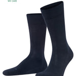 Left side pair view of navy sensitive london socks on white background, with no model shown.