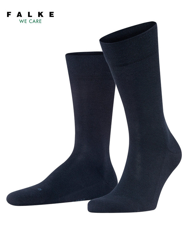 Left side pair view of navy sensitive london socks on white background, with no model shown.