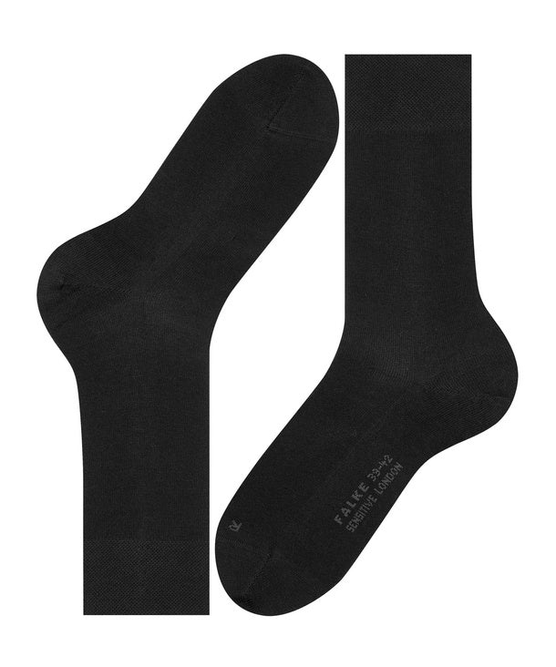 Flat view of black sensitive london socks on white background, with no model shown.