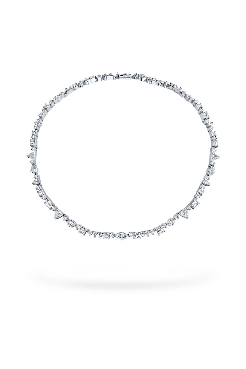 18K White Gold 15" Diamond Dream Multi Shape Wreath Choker Necklace