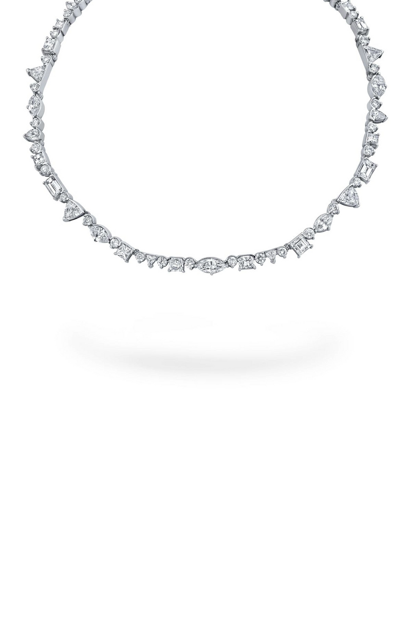 18K White Gold 15" Diamond Dream Multi Shape Wreath Choker Necklace