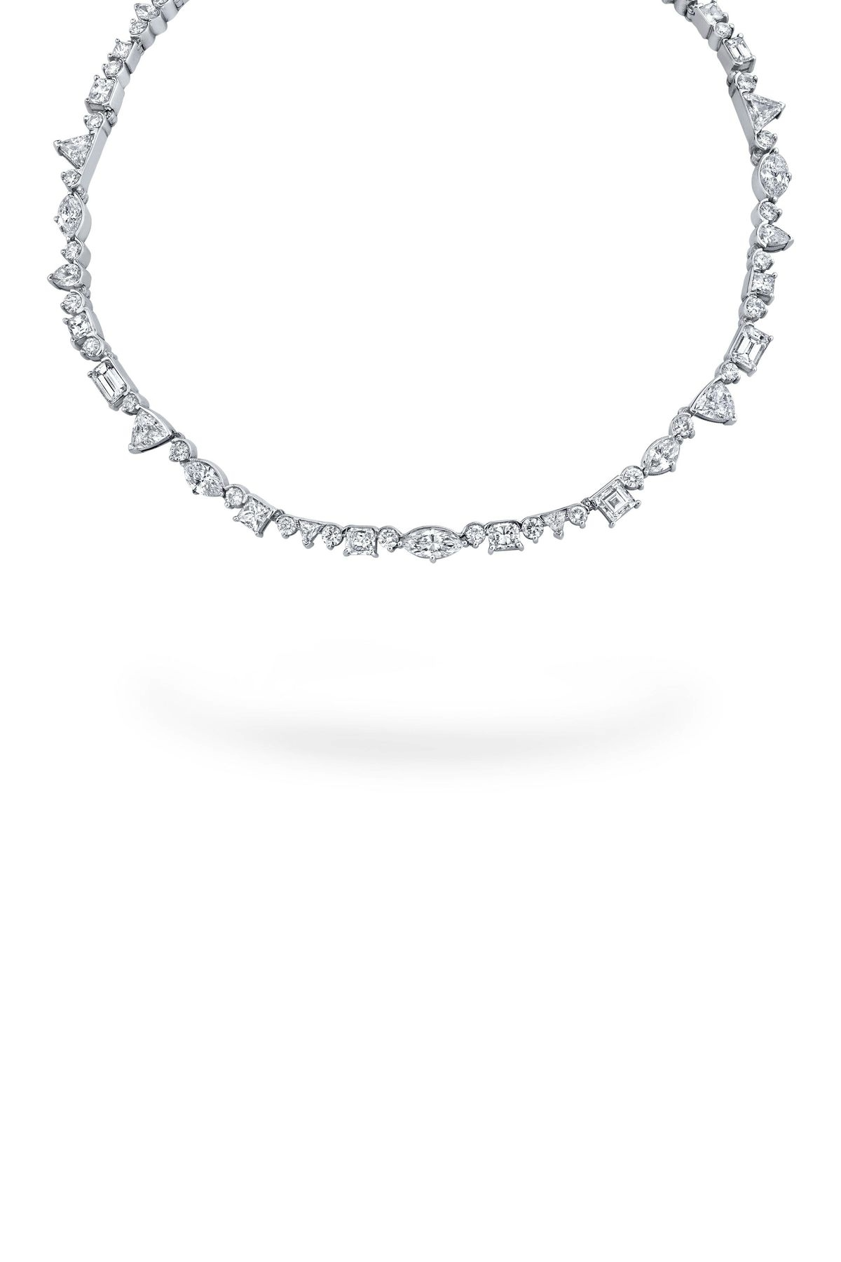 18K White Gold 15" Diamond Dream Multi Shape Wreath Choker Necklace