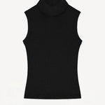 Front view of black turtle neck tank on white background, with no model shown.