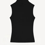 Back view of black turtle neck tank on white background, with no model shown.