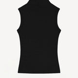 Back view of black turtle neck tank on white background, with no model shown.