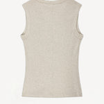 Back view of a heather grey v-neck tank on white background, with no model shown.