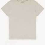 Front view of a heather grey short-sleeve crew neck t-shirt on white background, with no model shown.