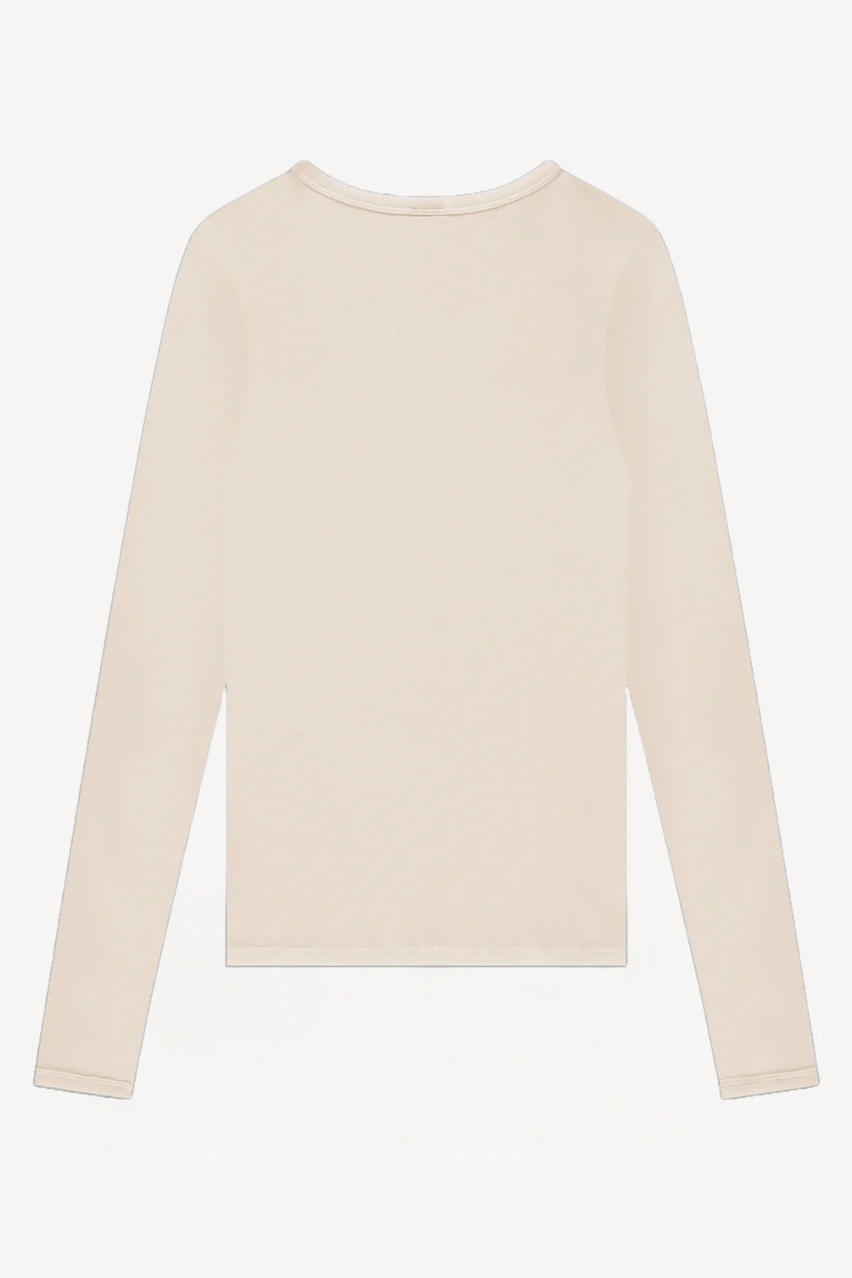 Backview of a off-white crew neck long-sleeve t-shirt on white background, with no model shown.