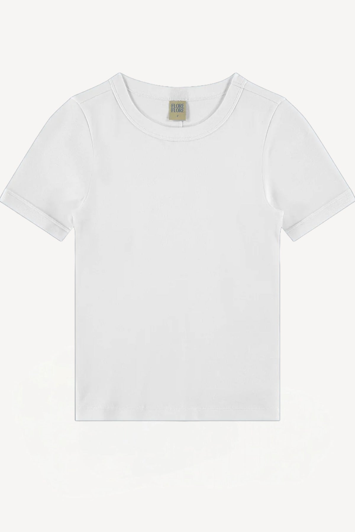 Front view of short sleeve crew neck t-shirt on white background, with no model shown.