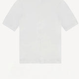 Back view of a white button down henley t-shirt on white background, with no model shown.