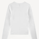 Back view of white crew neck long-sleeve t-shirt on white background, with no model shown.