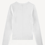 Back view of white crew neck long-sleeve t-shirt on white background, with no model shown.