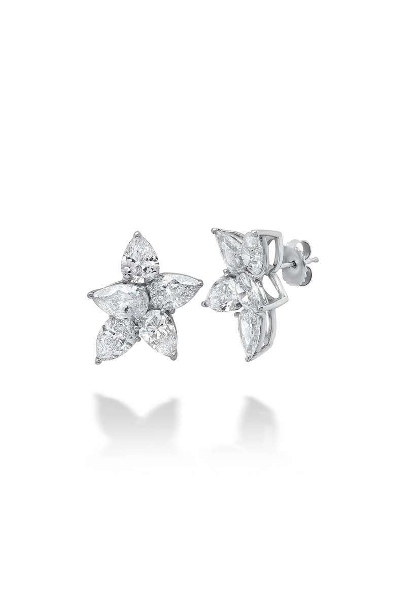 18K Yellow Gold Diamond Dream Flower Cluster Earrings