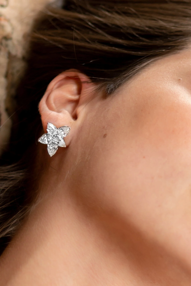 18K Yellow Gold Diamond Dream Flower Cluster Earrings