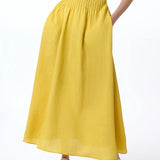 Penelope Midi Skirt in Goldenrod Aloe Linen