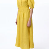 Penelope Midi Skirt in Goldenrod Aloe Linen