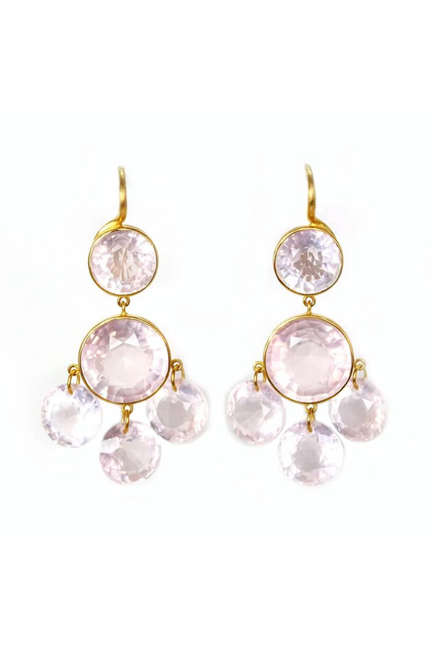 22K Yellow Gold Rose Quartz Gabrielle D'Estree Earrings