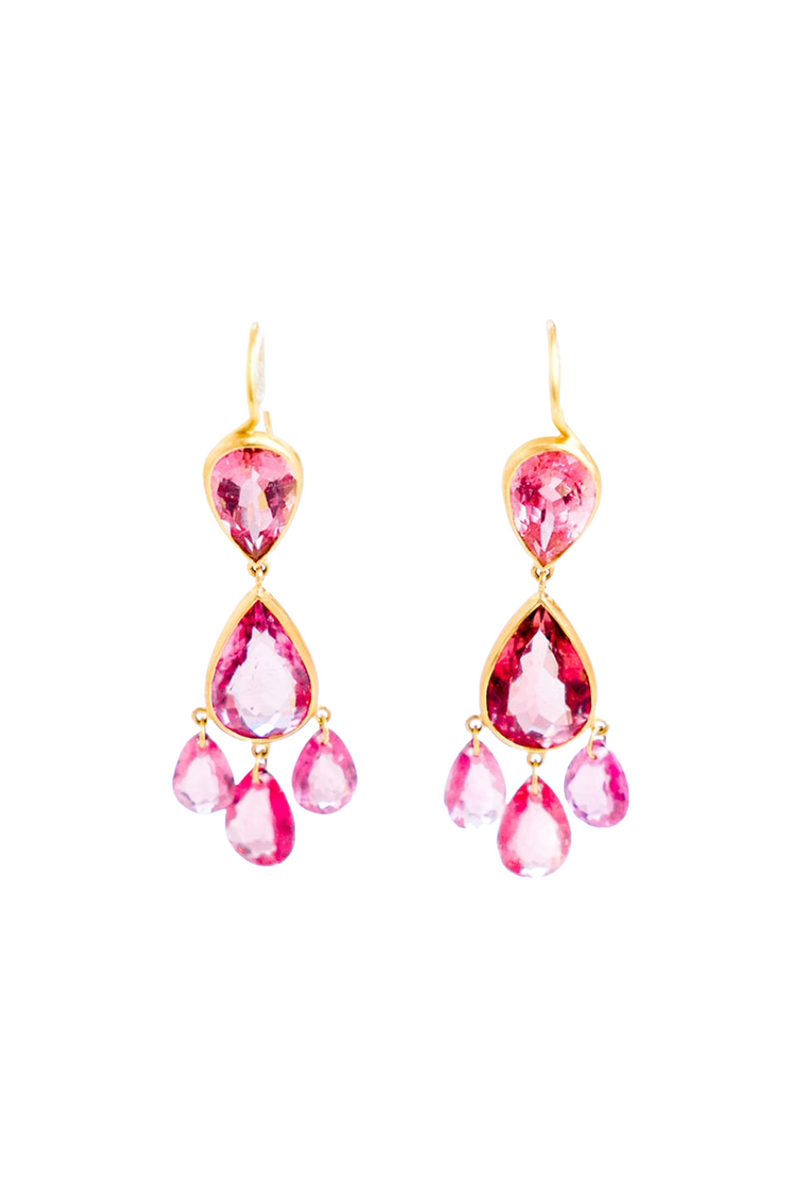 22K Yellow Gold Rubelite and Tourmaline Gabrielle D'Estree Earrings