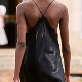 Dinah Slip Midi Dress in Black Metallic Silk Twill