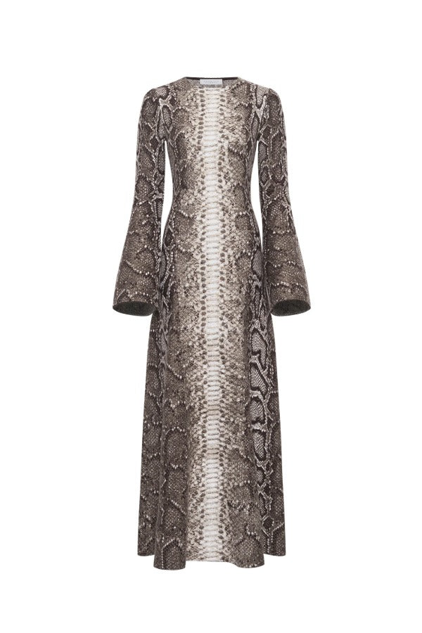 Front view of greyscale aalia dress on white background, with no model shown.
