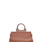 Front view of cognac amethyst tote on white background, with no model shown.