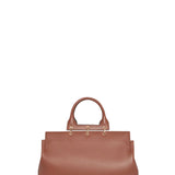Front view of cognac amethyst tote on white background, with no model shown.