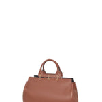 Front slanted view of cognac amethyst tote on white background, with no model shown.