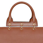Front closeup view of cognac amethyst tote on white background with no model shown.