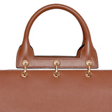 Front closeup view of cognac amethyst tote on white background with no model shown.