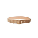 Front view of dark sand elster buckle  belt on white background, with no model shown.