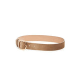 Side view of dark sand elster buckle belt on white background, with no model shown.