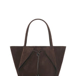 Front view of dark brown marija tote bag on white background with no model shown.