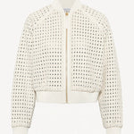 Front view of white odin bomber jacket on white background, with no model shown.