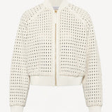 Front view of white odin bomber jacket on white background, with no model shown.