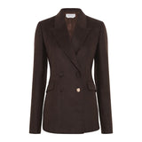 Front view of chocolate stephanie blazer on white background, with no model shown.