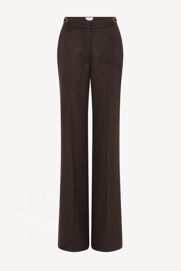 Front view of chocolate vesta pant on white background, with no model shown.