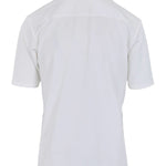 Back view of white daphne polo shirt on white background, with no model shown.