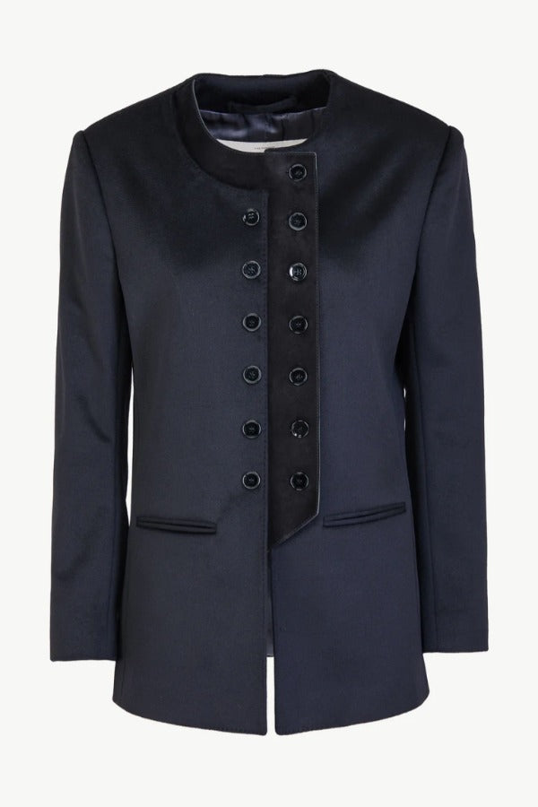 Front view of black lara blazer on white background, with no model shown.