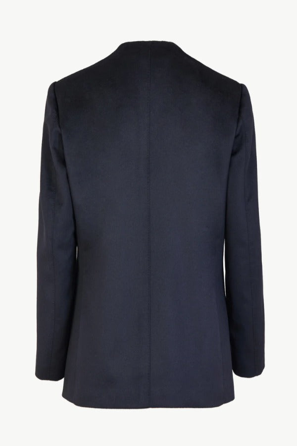 Back view of black lara blazer on white background, with no model shown.