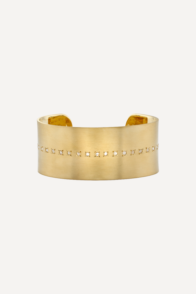 18K Yellow Gold 25mm Cuff set with 2mm Round Rose Cut Diamonds