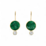 Coady Cuhla 18K Yellow Gold Green Emerald and Diamond Drop Earrings
