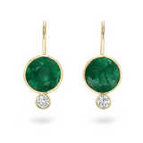 18K Yellow Gold Green Emerald and Diamond Drop Earrings