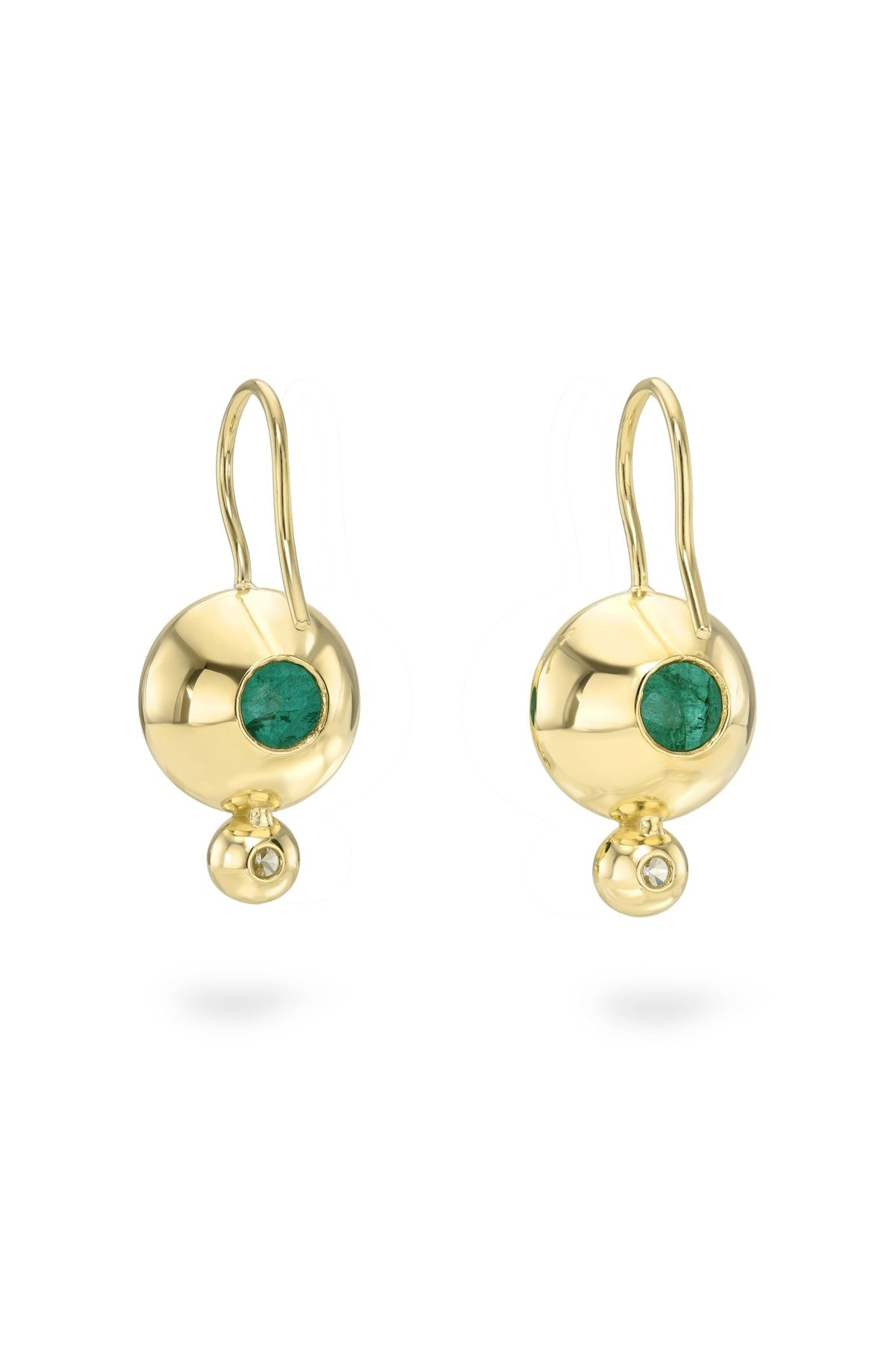 18K Yellow Gold Green Emerald and Diamond Drop Earrings