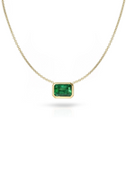 18K Yellow Gold Green Emerald Bezel Set E/W Necklace