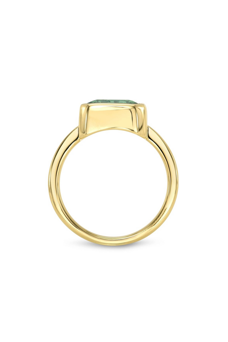 18K Emerald Bezel Set Ring